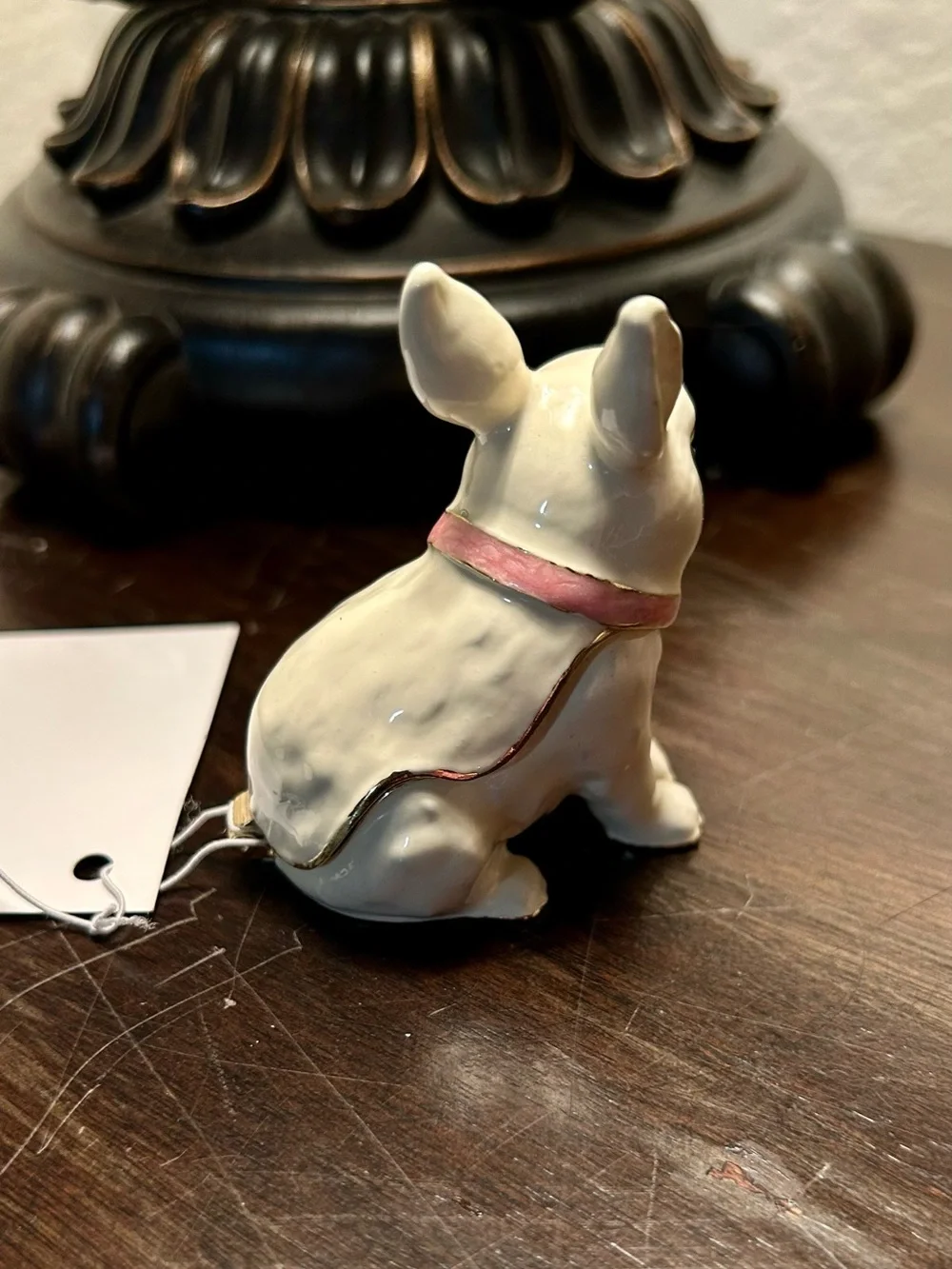 White Ceramic Bunny Trinket Box with Pink Bow